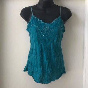 Teal sequined spaghetti strap top
